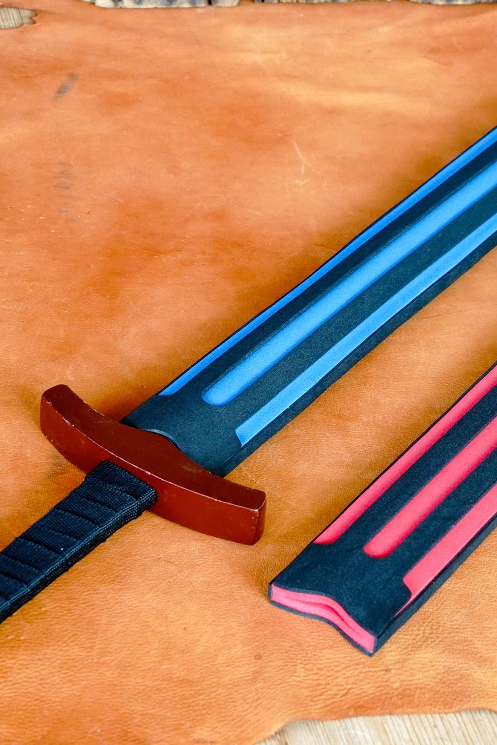 Wood Toy Sword with Sheath: Padded Foam Cover - Red, Blue, or Grey