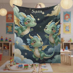 Personalized Green Dragon Blanket: Starry Night Bedroom Decor, Flannel Fleece Throw