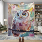 Personalized Owl Blanket: Magical Floral Fleece Throw, Soft Name Gift