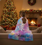 Personalized Kitty& Unicorn Fleece Blanket: Custom Name Throw, Soft Flannel