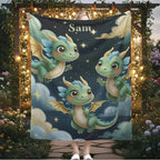 Personalized Green Dragon Blanket: Starry Night Bedroom Decor, Flannel Fleece Throw