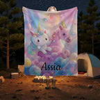Personalized Kitty& Unicorn Fleece Blanket: Custom Name Throw, Soft Flannel