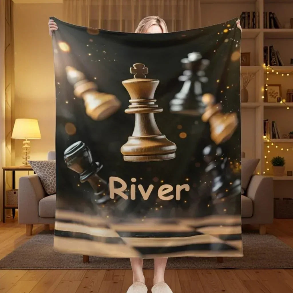 Personalized Chess Blanket: Grandmaster Soft Flannel Fleece Throw, Custom Name Gift