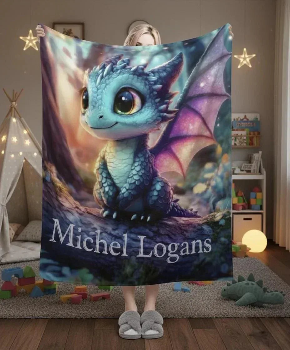 Personalized Dragon Blanket: Magical Flannel Fleece Throw, Super Soft Name Gift