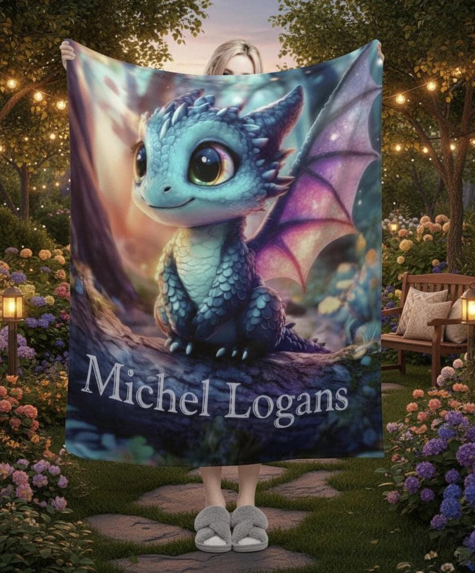 Personalized Dragon Blanket: Magical Flannel Fleece Throw, Super Soft Name Gift