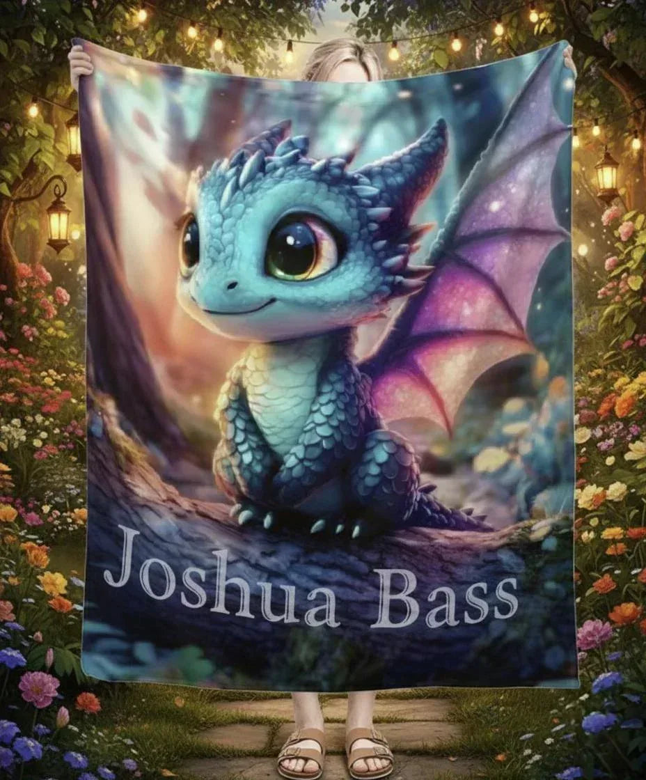 Personalized Dragon Blanket: Magical Flannel Fleece Throw, Super Soft Name Gift