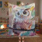 Personalized Owl Blanket: Magical Floral Fleece Throw, Soft Name Gift