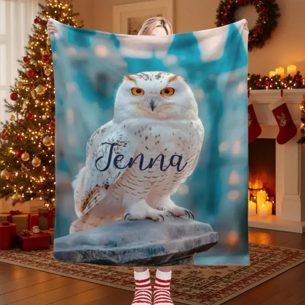 Personalized Wizard Owl Blanket – Magical Flannel Fleece Throw, Name Gift