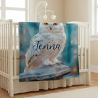 Personalized Wizard Owl Blanket – Magical Flannel Fleece Throw, Name Gift