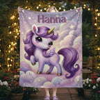 Personalized Unicorn Blanket: Enchanted Purple Fantasy Throw, Flannel Fleece Name Gift