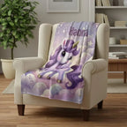 Personalized Unicorn Blanket: Enchanted Purple Fantasy Throw, Flannel Fleece Name Gift