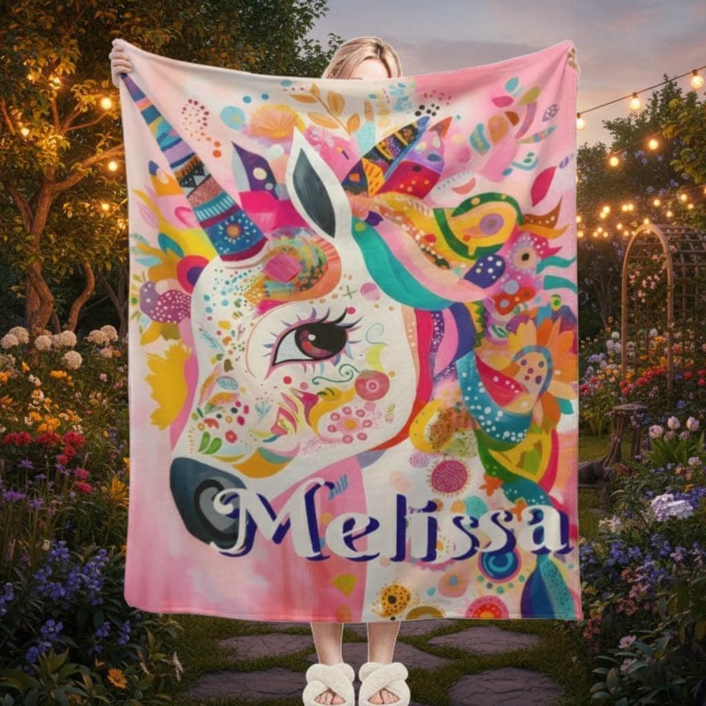 Personalized Unicorn Blanket with Name - Dreamy Soft Fleece Throw for Kids and Adults