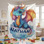 Personalized Dragon Blanket: Soft Flannel Fleece Dino Throw, Super Soft Name Gift
