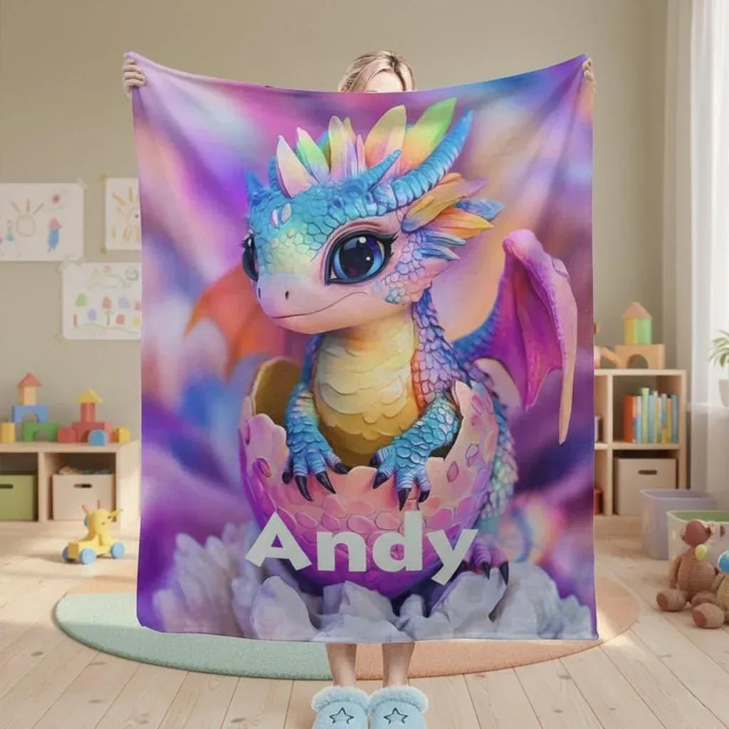 Personalized Dragon Egg Hatch Blanket: Magical Baby Dragon, Super Soft Name Gift
