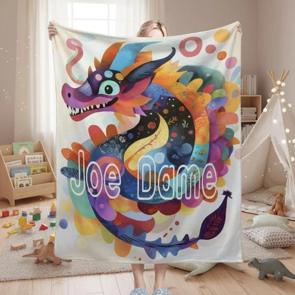 Personalized Dragon Blanket: Vibrant Fantasy Flannel Fleece Throw, New year Dragon