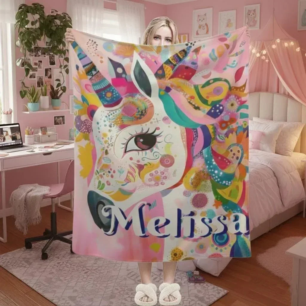 Personalized Unicorn Blanket with Name - Dreamy Soft Fleece Throw for Kids and Adults