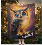 Personalized Cosmic Owl Blanket - Mystical Spirit Animal Throw, Custom Name Gift