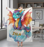 Personalized Girl Dragon Blanket: Soft Flannel Fleece Throw, Magical Name Gift