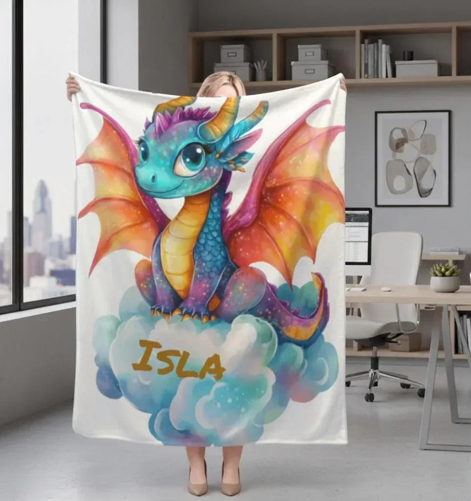 Personalized Girl Dragon Blanket: Soft Flannel Fleece Throw, Magical Name Gift