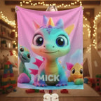 Personalized Dragon Blanket: Cartoon Flannel Fleece Dino Throw, Custom Name Gift