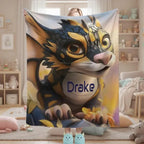 Personalized Dragon Blanket: Mythical Creature Dino Flannel Fleece Throw