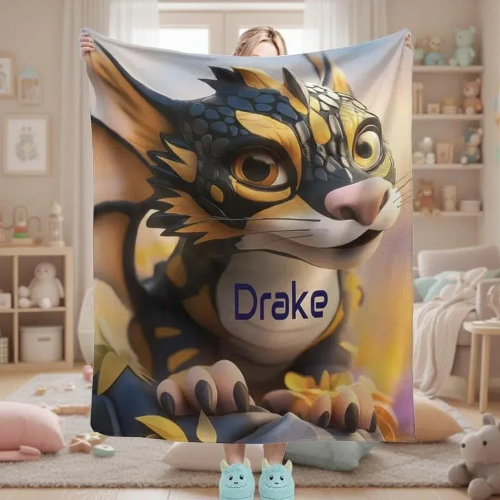 Personalized Dragon Blanket: Mythical Creature Dino Flannel Fleece Throw