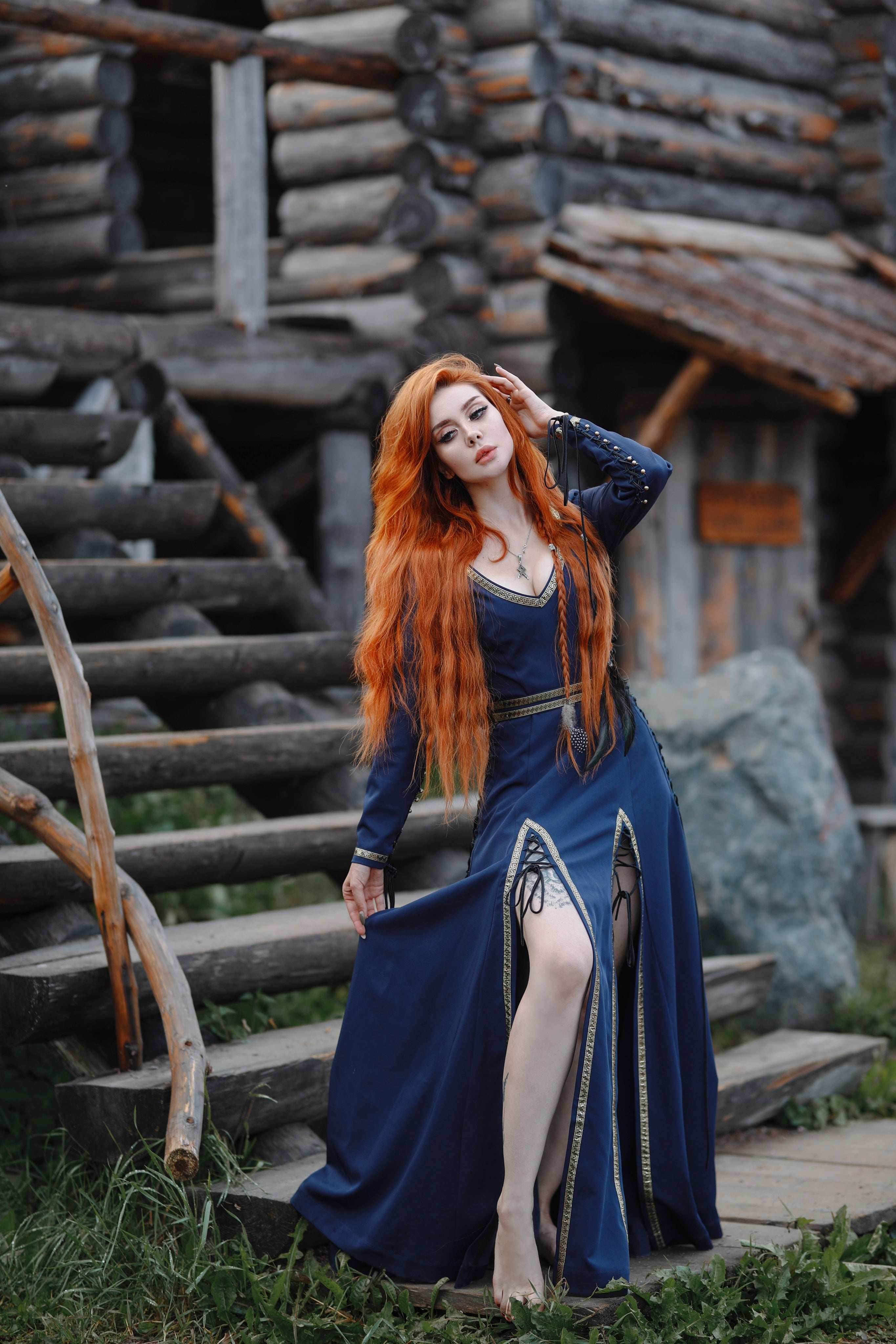 Elegant Lace-Up Blue Dress - S / Blue