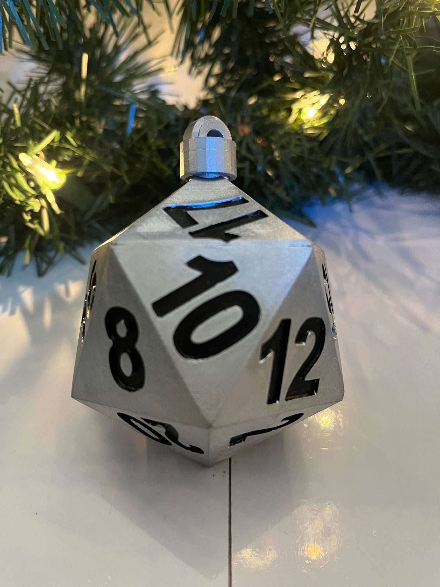 PREORDER Christmas Ornament - D20 Oversized Dice | Availably in Several Colors - Silver