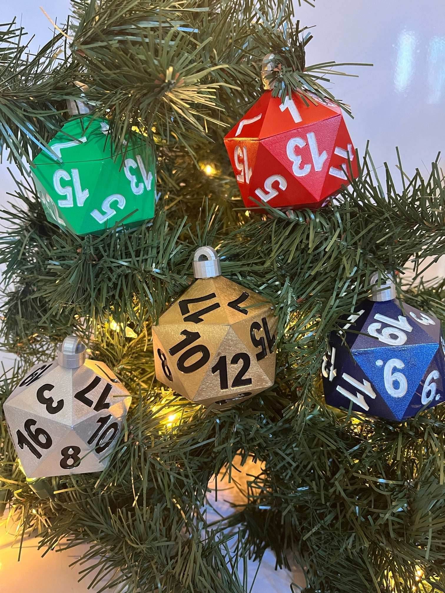 PREORDER Christmas Ornament - D20 Oversized Dice | Availably in Several Colors - 5-Pack (one of Each Color)