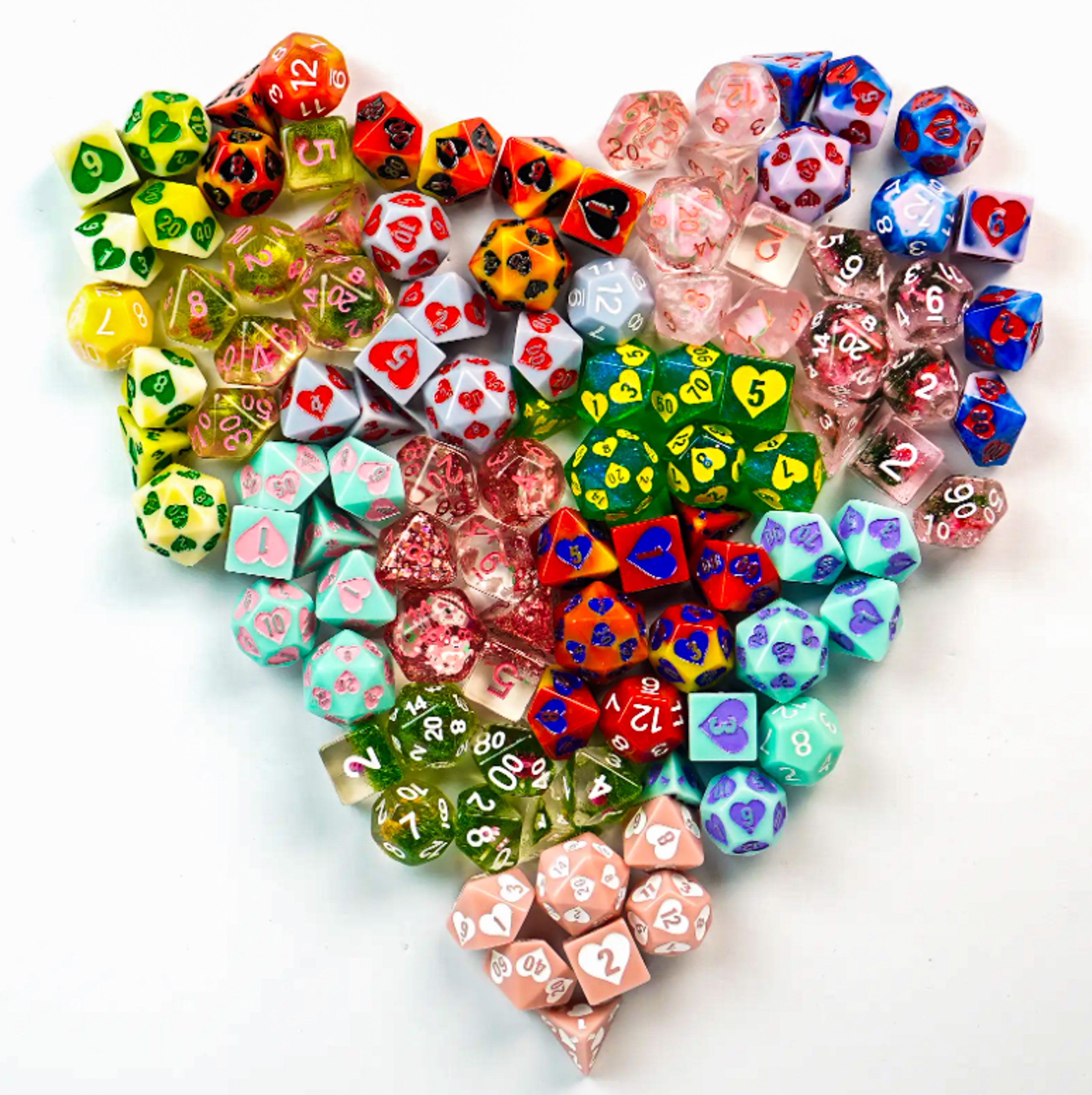 Sweetheart Mystery Dice 6 Pack – Love Themed Dice, Pins, and Stickers! No Duplicates!