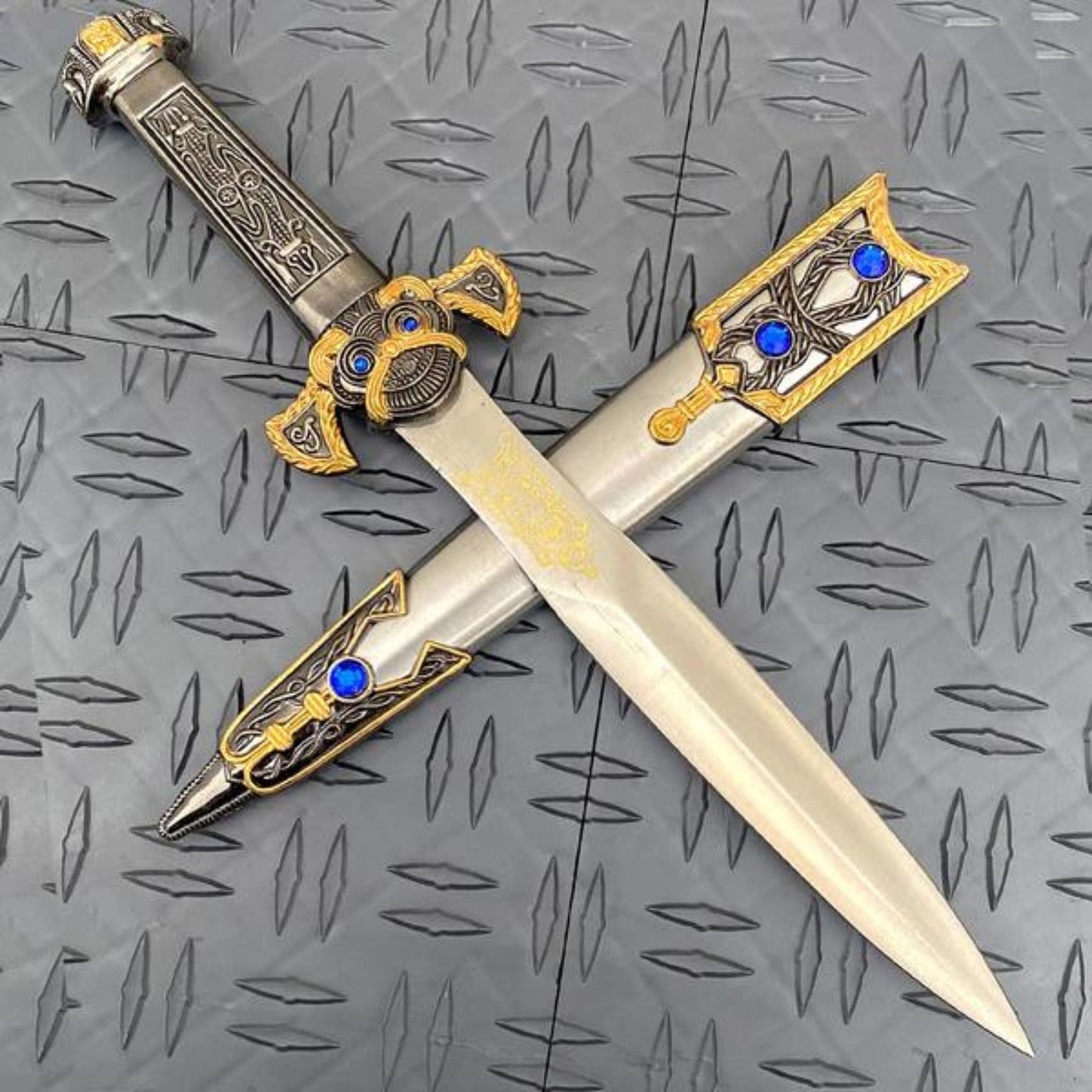 Imperial Elegance Ornate Roman Dagger with Blue Gem Accents