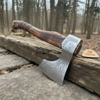 Hand-Forged Carbon Steel Viking Axe | Carved Ash Wood Handle | Leather Wrap Grip | JW SteelCrafts