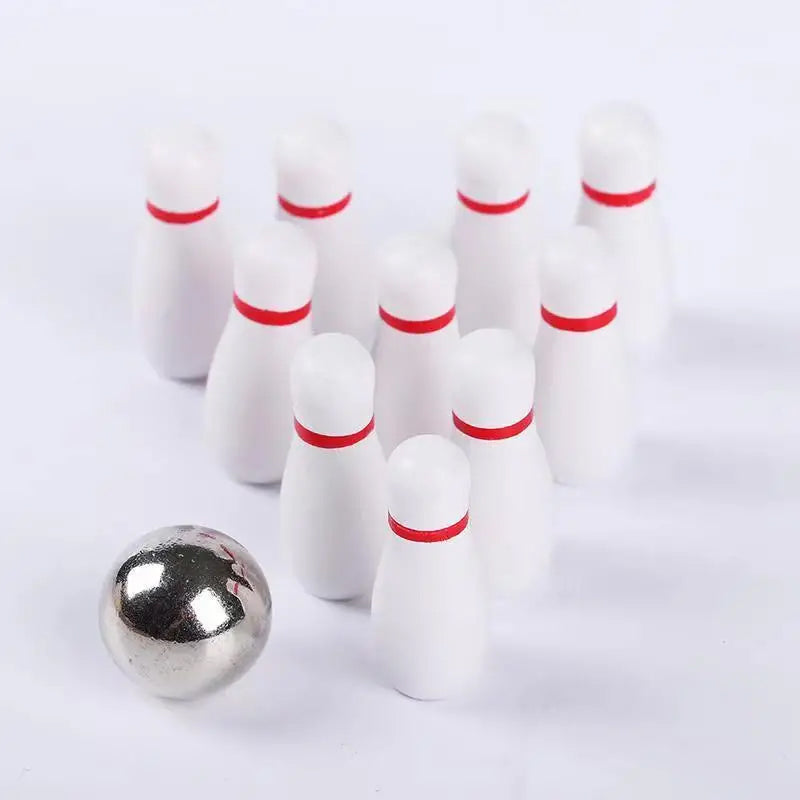 Interactive Toy Mini Bowling Set Tabletop Game - Wooden