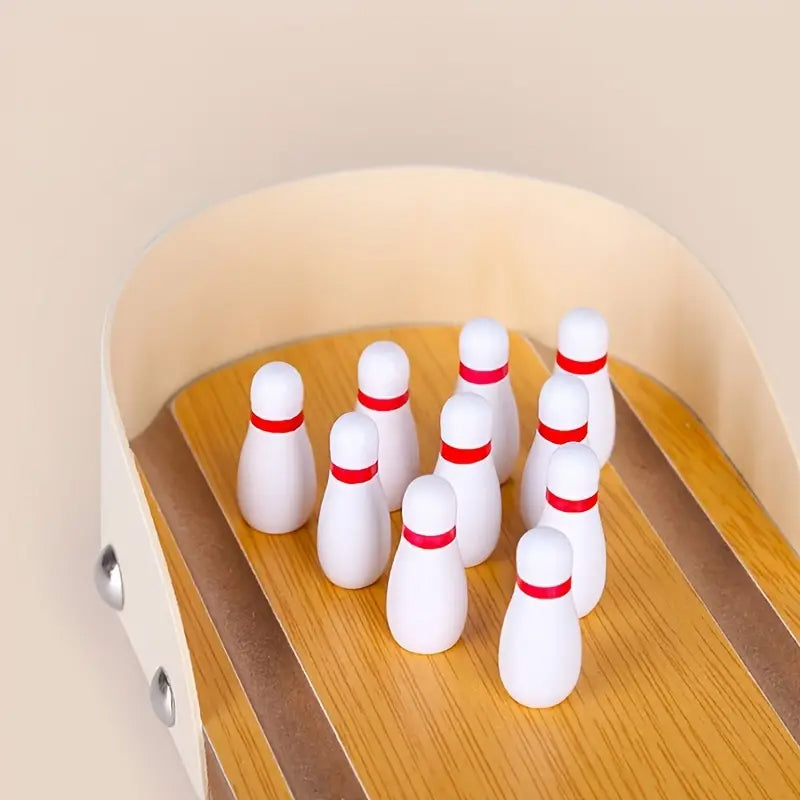 Interactive Toy Mini Bowling Set Tabletop Game - Wooden