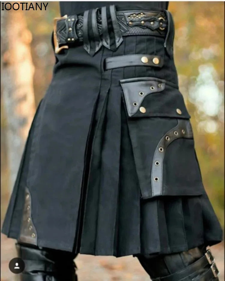 IOOTIANY Medieval Scottish Mens Kilt Dress Renaissance Traditional Skirt Metal Classic Skirts Steampunk Saias Cosplay Costumes