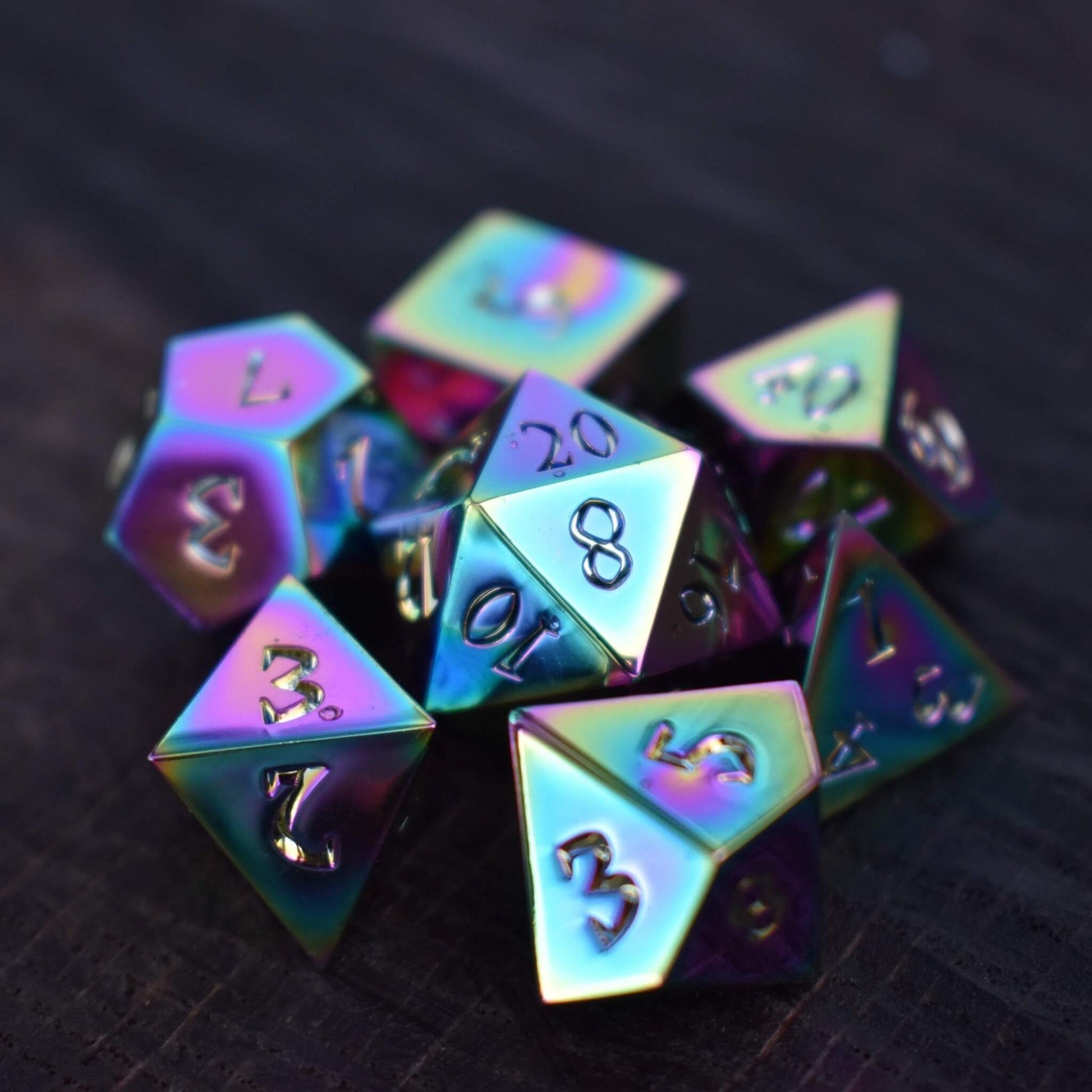 Iridescent Sharp-Edged Metal Dice Set