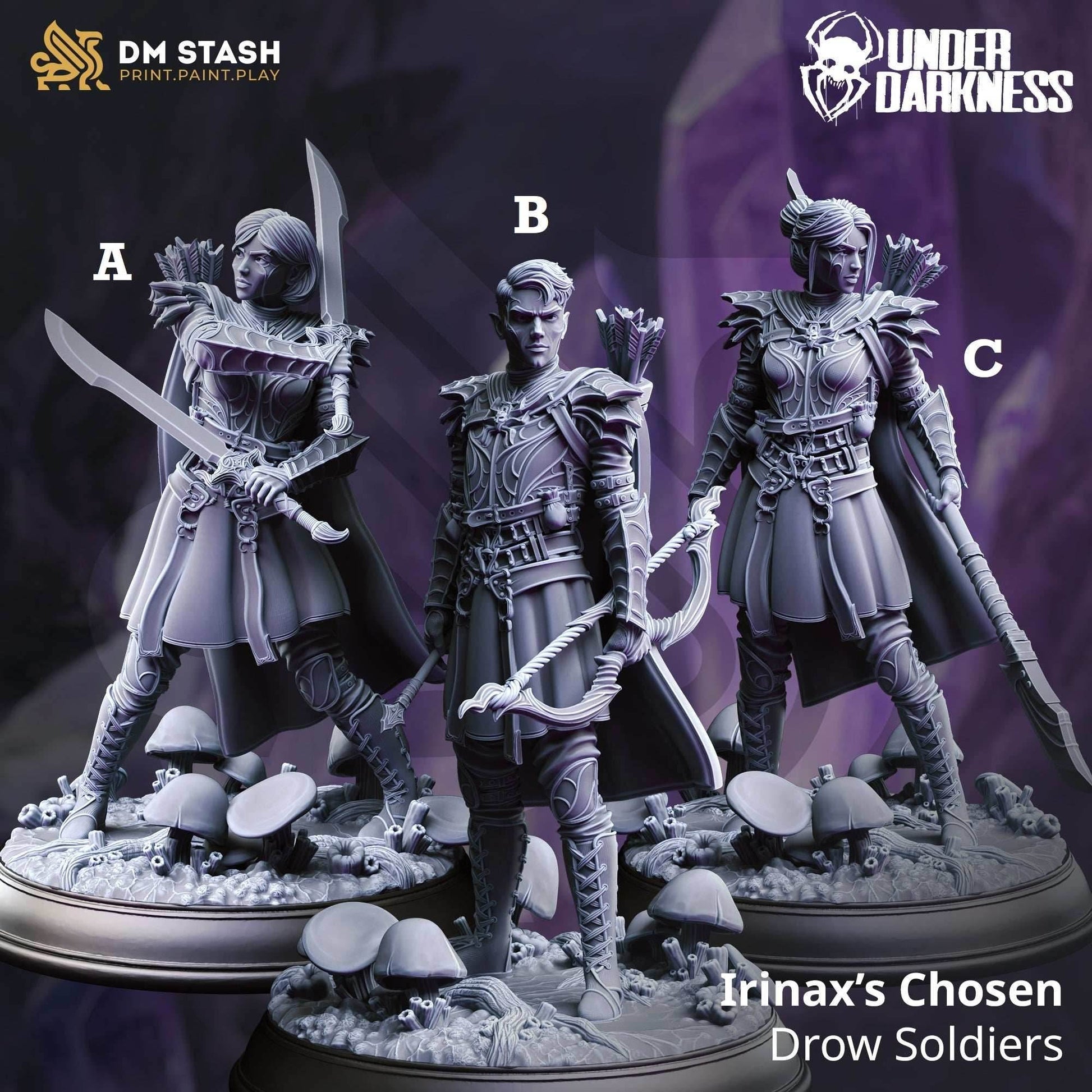 Irinax’s Chosen, Drow Soldiers - 32mm Scale / A - Swords