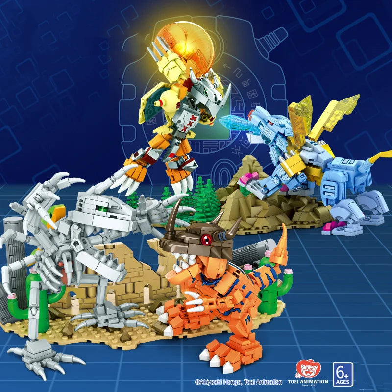 Japan Cartoon Digital Monsters Battle Scene Build Block Skull War Greymon Metal Garurumon Model Digimon Bricks Toy With Light