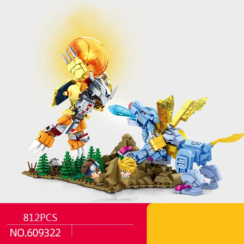 Japan Cartoon Digital Monsters Battle Scene Build Block Skull War Greymon Metal Garurumon Model Digimon Bricks Toy With Light