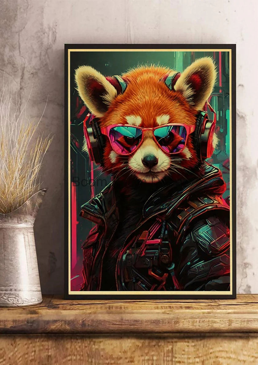 Japan Pop Cyberpunk Animals Posters Aesthetic Kraft Paper Print Bedroom Printed Kawaii Coffee Canvas Wall Art Home Decoration