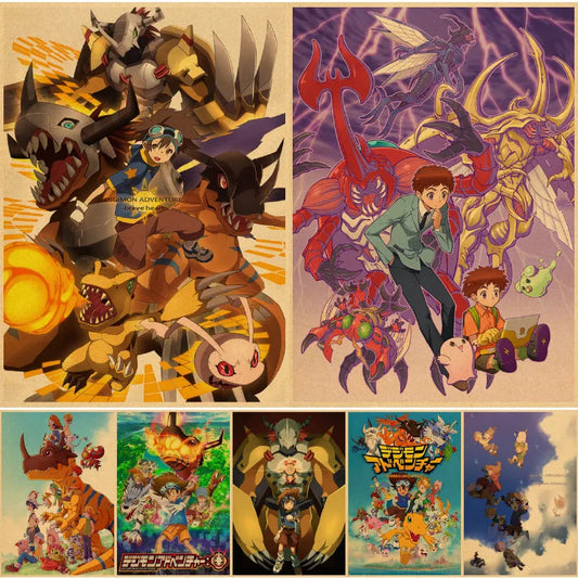 Japanese Anime Digimon Poster Wall Art Painting Print Kraft Paper Poster Home Cartoon Decoration Decorative Posters