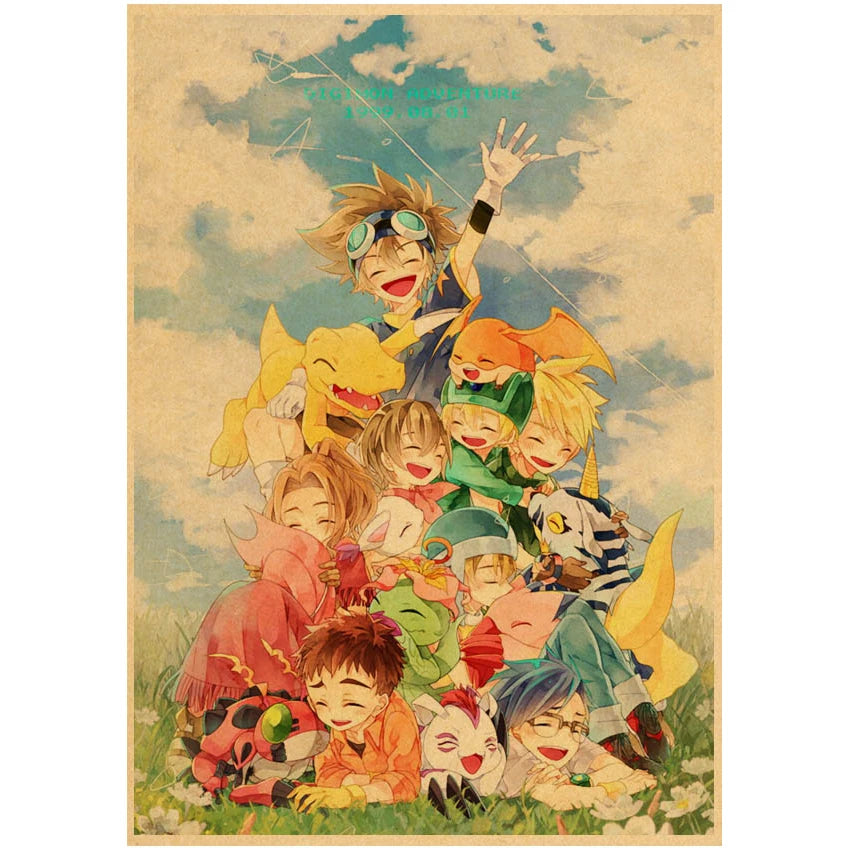 Japanese Anime Digimon Poster Wall Art Painting Print Kraft Paper Poster Home Cartoon Decoration Decorative Posters