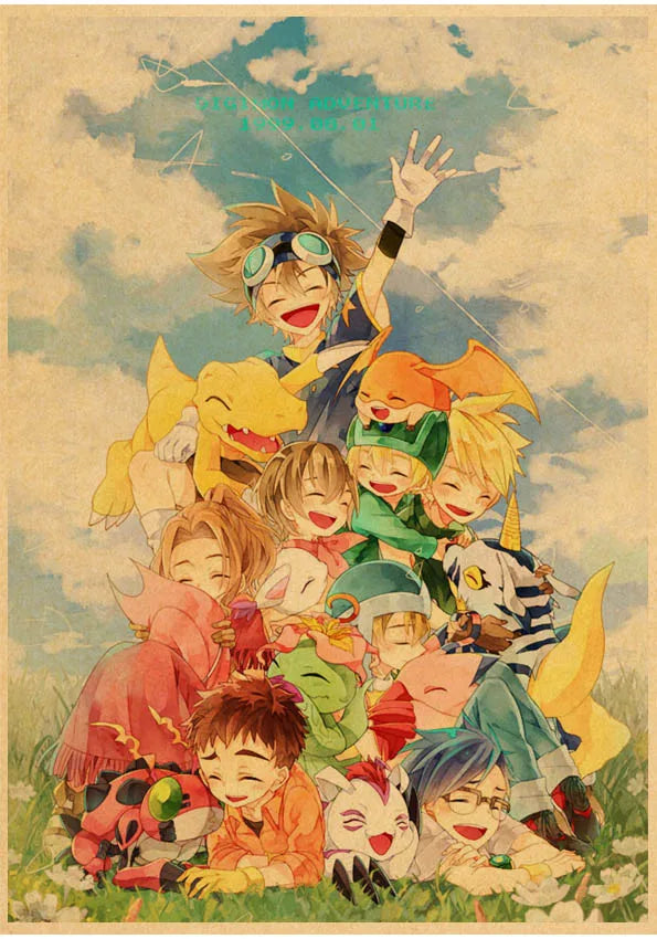 Japanese Anime Digimon Poster Wall Art Painting Print Kraft Paper Poster Home Cartoon Decoration Decorative Posters