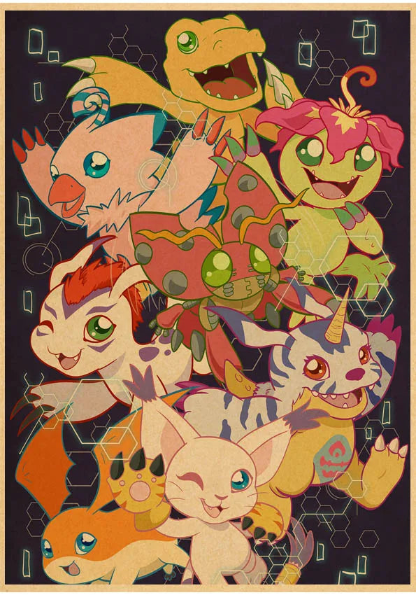 Japanese Anime Digimon Poster Wall Art Painting Print Kraft Paper Poster Home Cartoon Decoration Decorative Posters