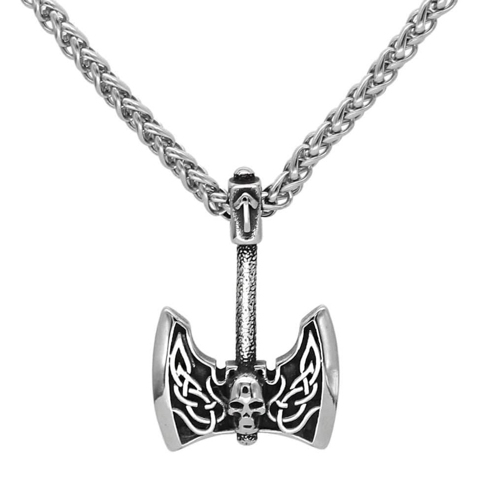 Vikings Axe and Tiwaz Rune Stainless Steel Necklace - 