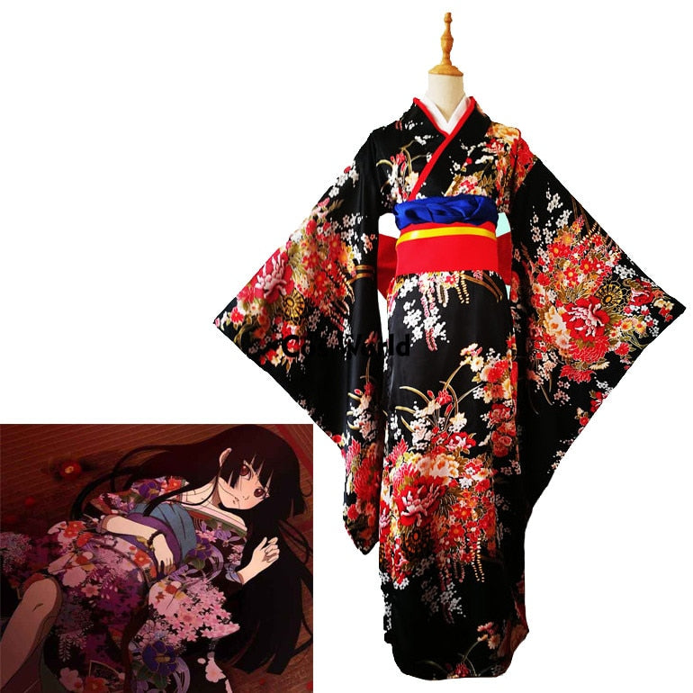 Jigoku Shoujo Enma Ai Maid Dress Kimono Yukata Uniform Outfit Anime Cosplay Costumes