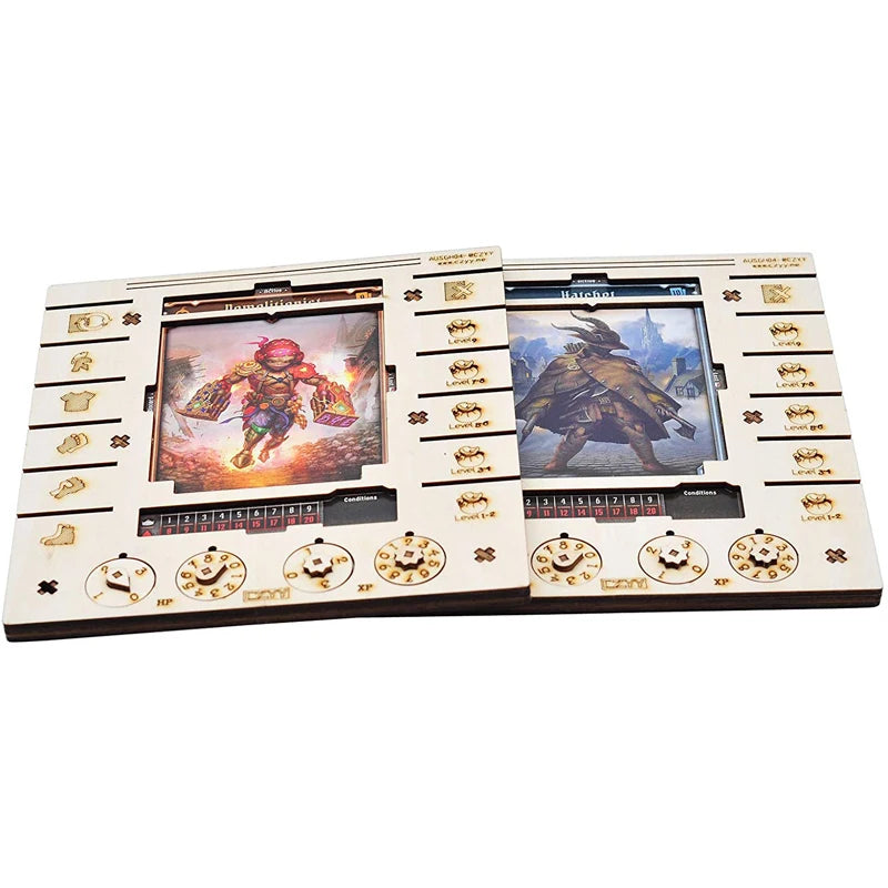 JOTL Player Character Dashboard with HP & XP Dial Trackers Set of 2 Birch Plywood Hero Organizer Great for Jaws of the Lion