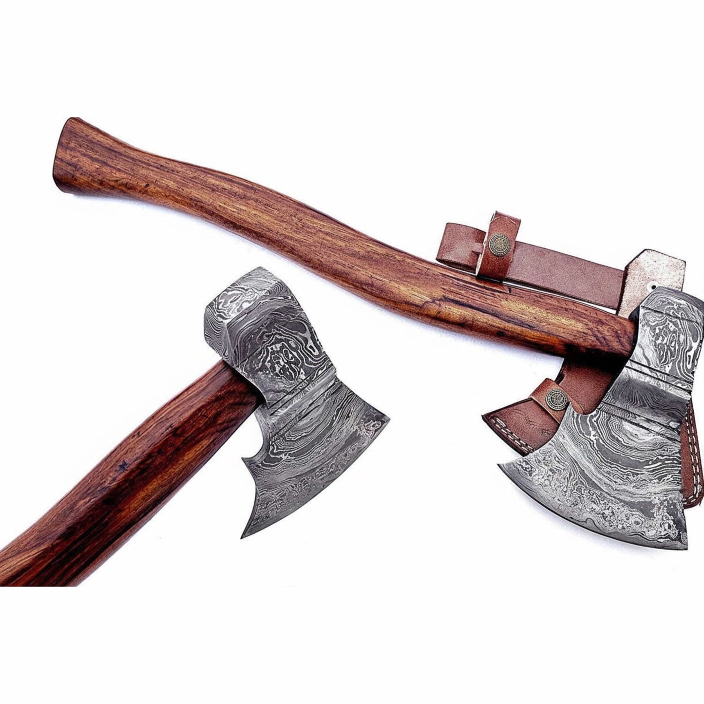 Hand Forged Damascus Viking Bearded Axe, 22 Inch Skeggøx Norse Working Axe with Hardwood Handle and Leather Sheath | JW SteelCrafts