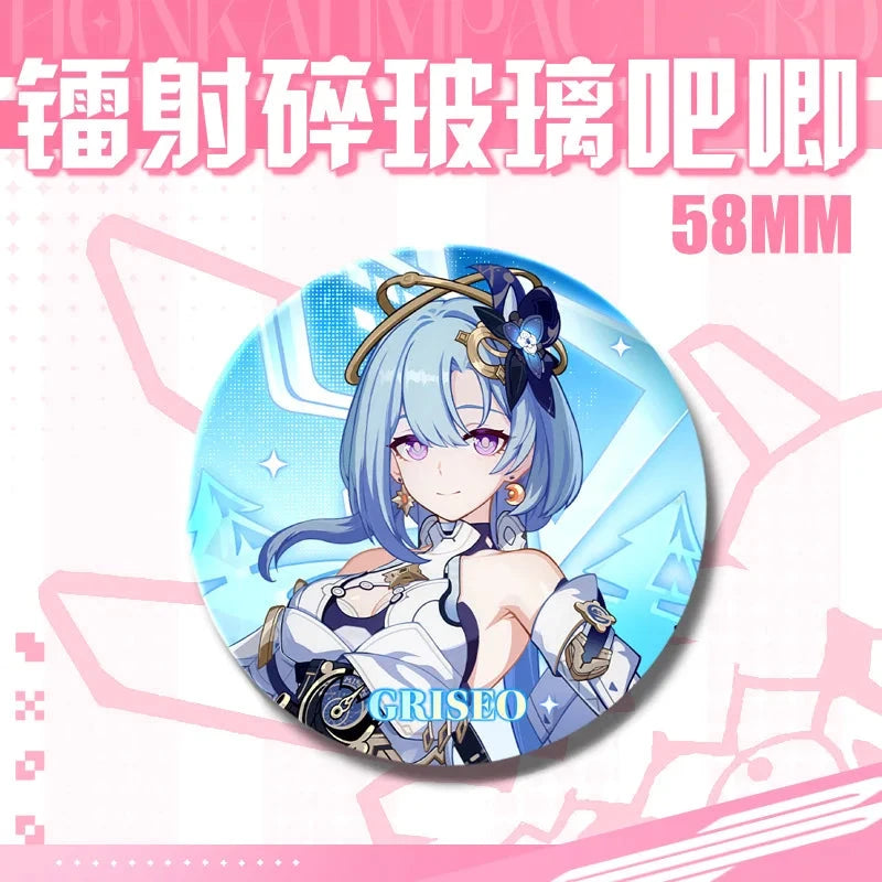 Kawaii Honkai Impact 3 Valkyrie Girls 58mm Laser Pin Badge Cosplay Accessories for Clothes Backpack Decor Brooch Gifts Keychain