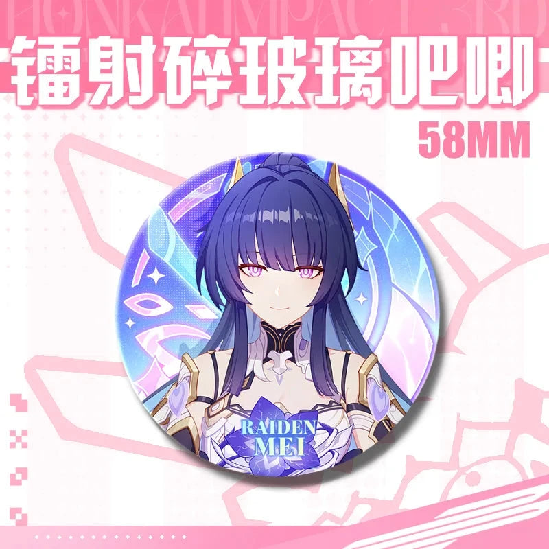 Kawaii Honkai Impact 3 Valkyrie Girls 58mm Laser Pin Badge Cosplay Accessories for Clothes Backpack Decor Brooch Gifts Keychain